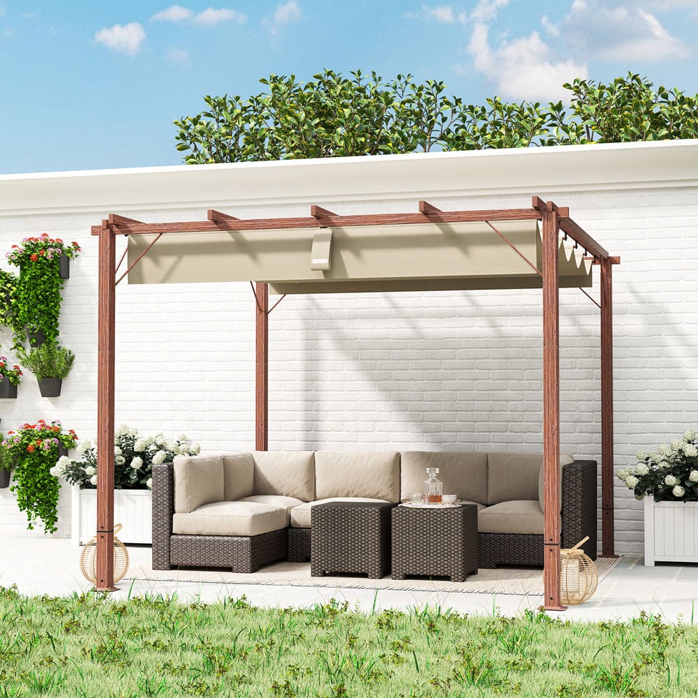 Outsunny 3 x 3m Natural Aluminium Garden Pergola with Retractable Roof Image 3
