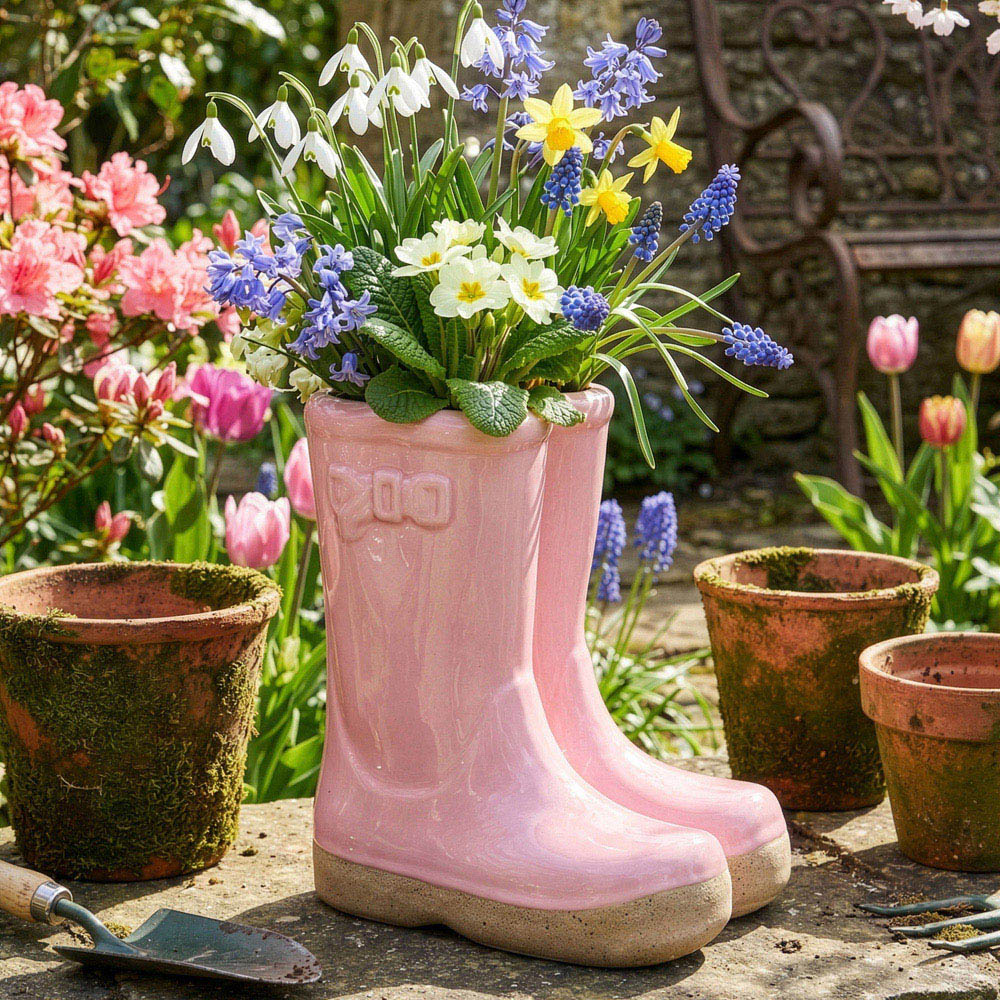 Dibor Pink Double Wellington Planter 17cm Image 2