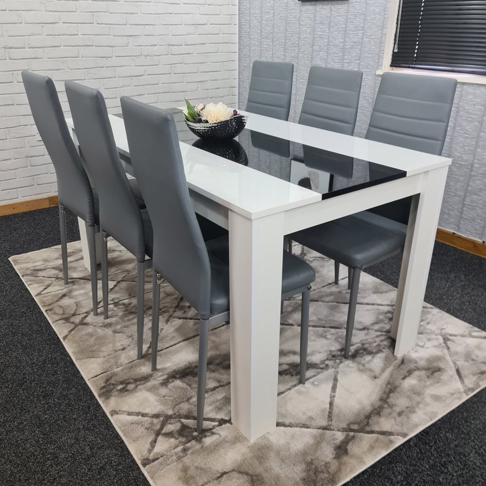 Portland Leather and Wood 6 Seater Dining Set White and Grey Image 4