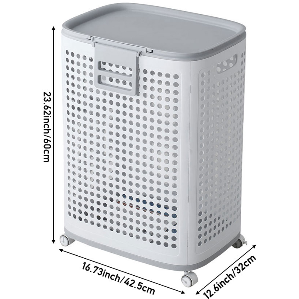 Living and Home White and Grey Laundry Basket with Wheels and Lid Image 8