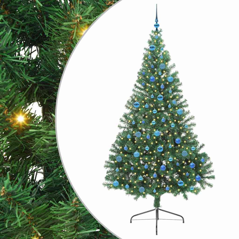 vidaXL Pre-Lit Blue Baubles Green Artificial Christmas Tree 8ft Image 2