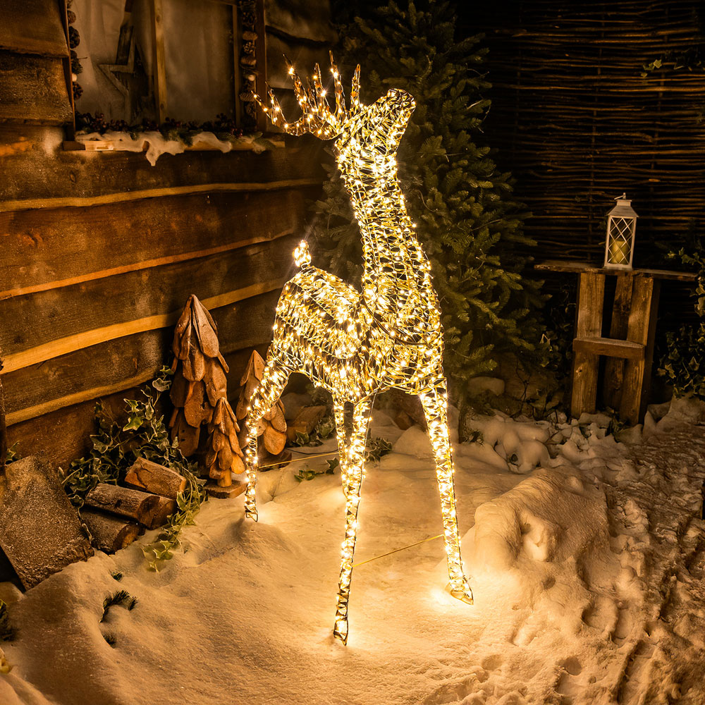 The Christmas Centre 720 Warm White LED Micro Lights Pre-Lit Gold Laser Lit Deer 100cm Image 5