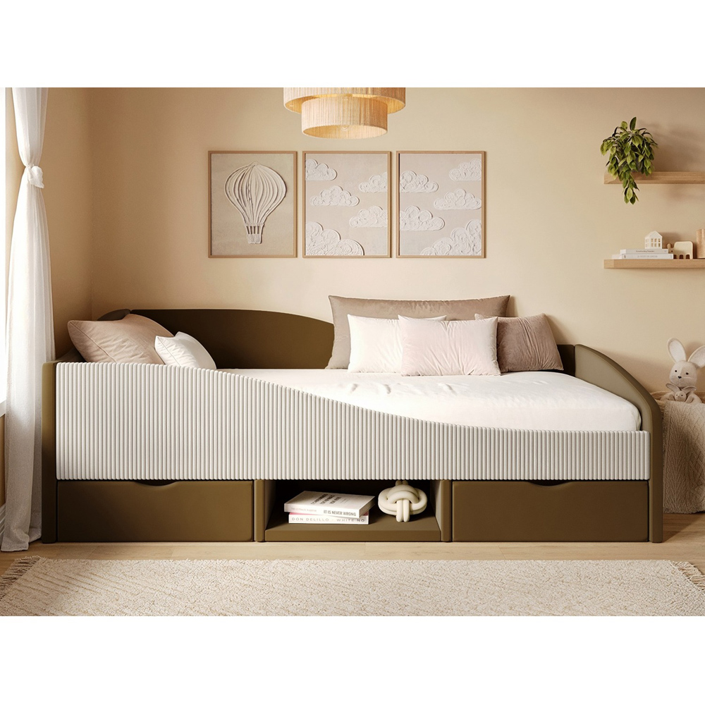 Flair Aubrey Brown Velvet Storage Low Sleeper Bed with Beige Cord Image 4