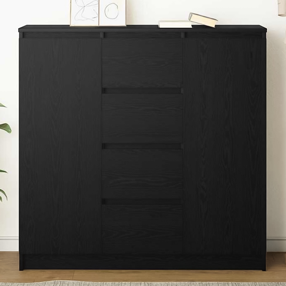 vidaXL 2 Door 4 Drawer Black Wooden Sideboard Image 1