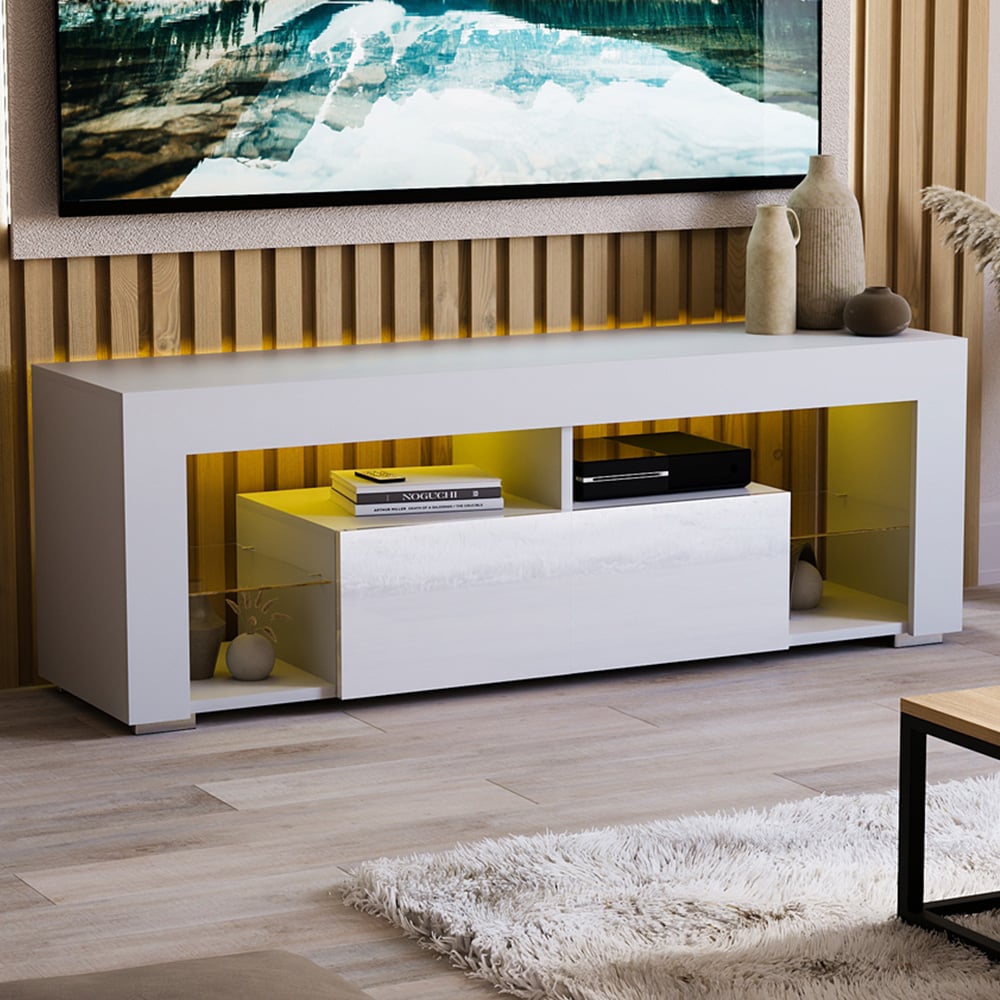 Vida Designs Luna 2 Drawer 2 Shelf White LED TV Unit Image 1