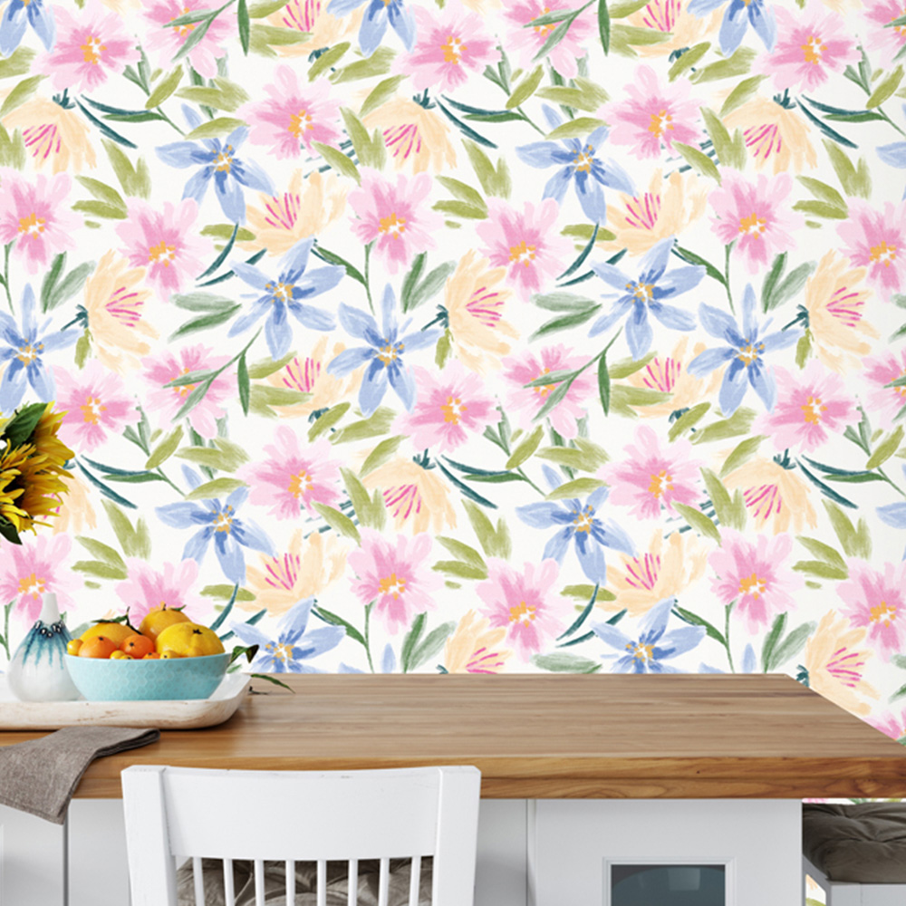Arthouse Watercolour Floral White Wallpaper Image 4