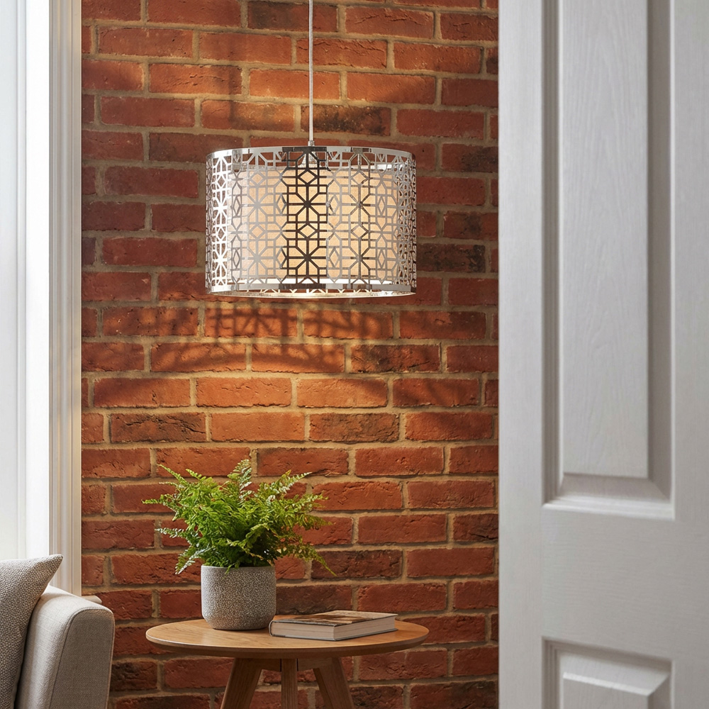 Silver Cut Out Geometric Light Shade Image 5