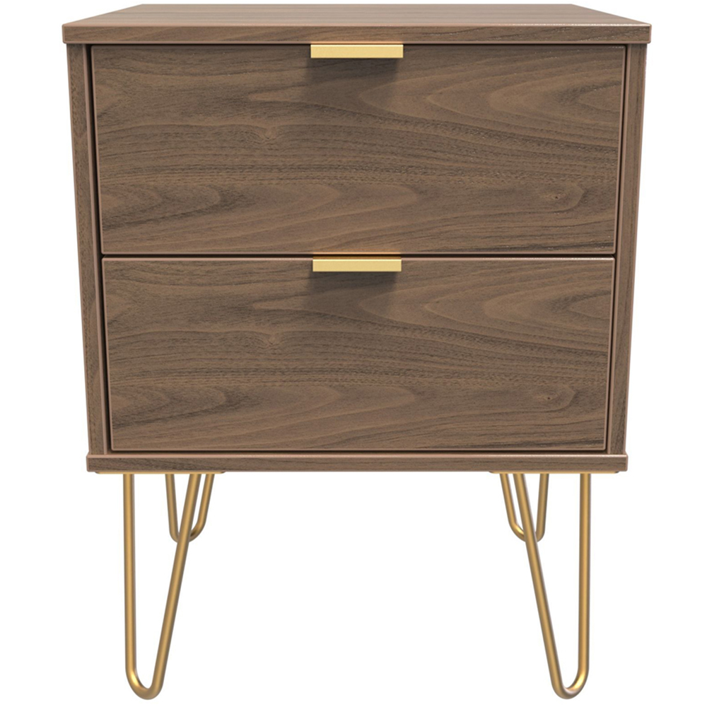 Crowndale Hong Kong 2 Drawer Carini Walnut Compact Bedside Cabinet Ready Assembled Image 3
