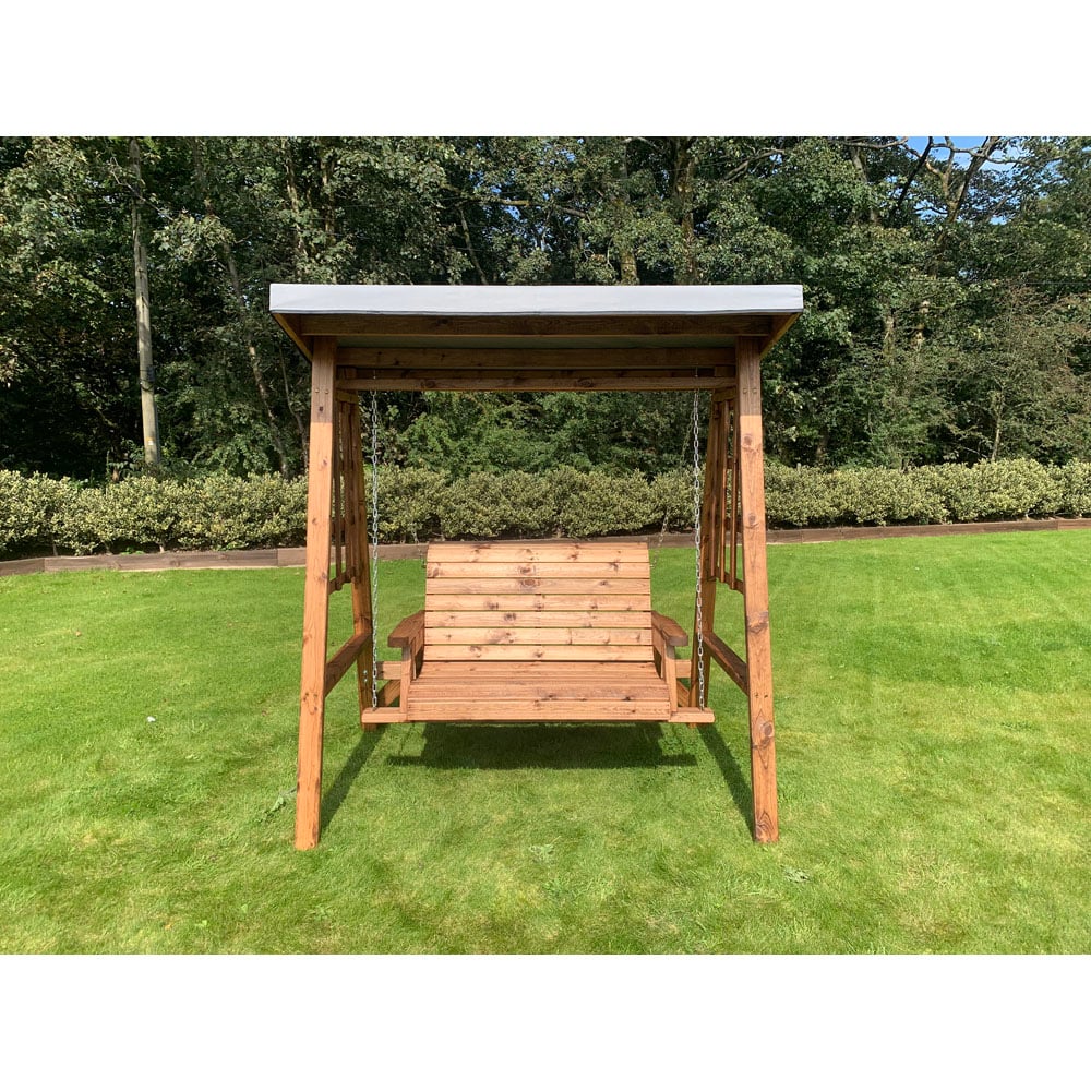 Charles Taylor Dorset 2 Seater Swing with Grey Cushions and Roof Cover Image 3
