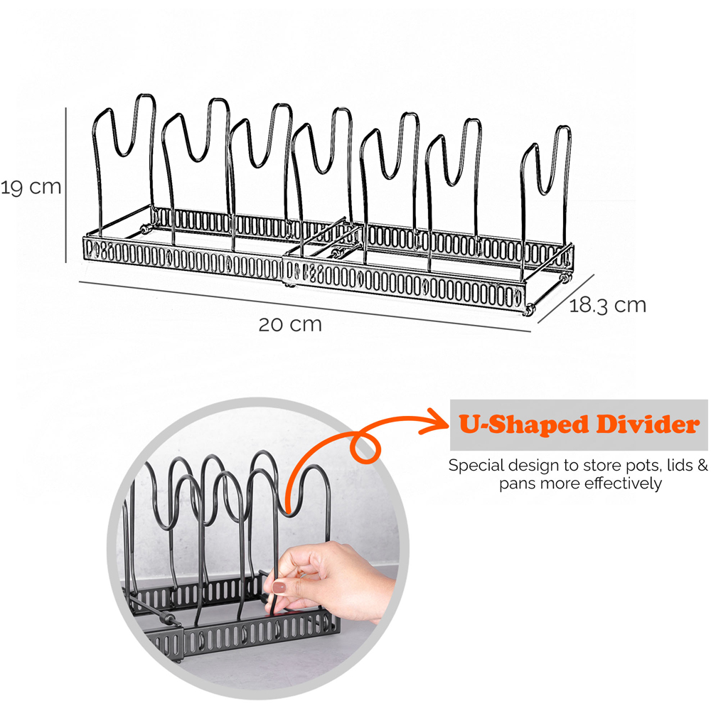 Innoteck Essentials Black Pan Organiser Rack with 7 Adjustable Divider Image 6