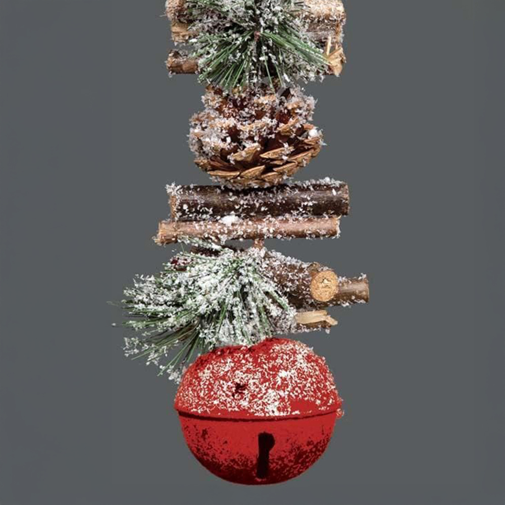 Shatchi Red Jingle Bells Wooden Sticks Berries and Pinecones Christmas Hanging Decoration 33cm Image 3