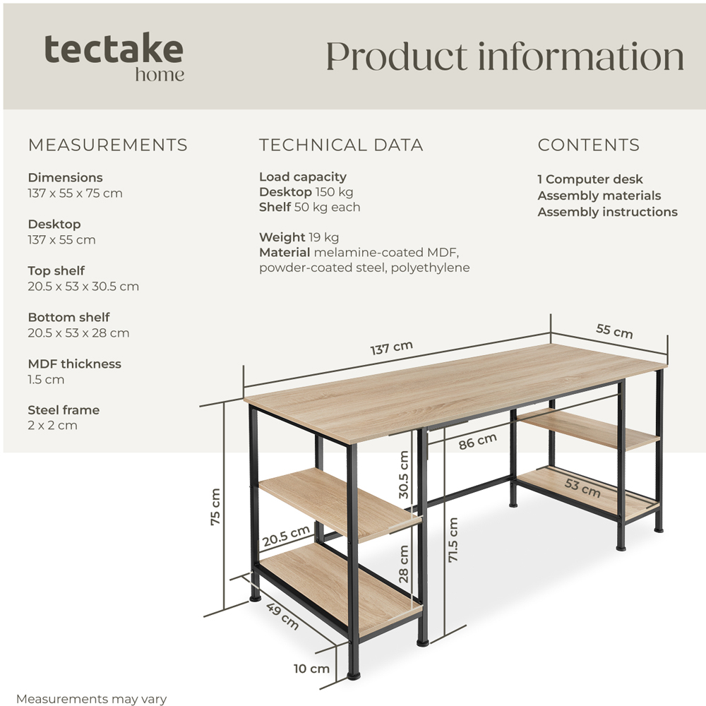 tectake Stoke 4 Shelf Oak Sonoma Office Desk Image 8