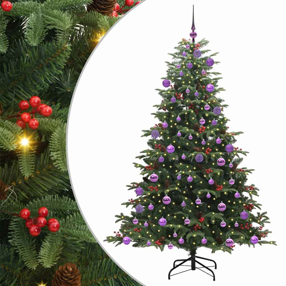 vidaXL Pre-Lit Warm White LED and Lilac Baubles Green Artificial Christmas Tree with Stand 6ft Image 7