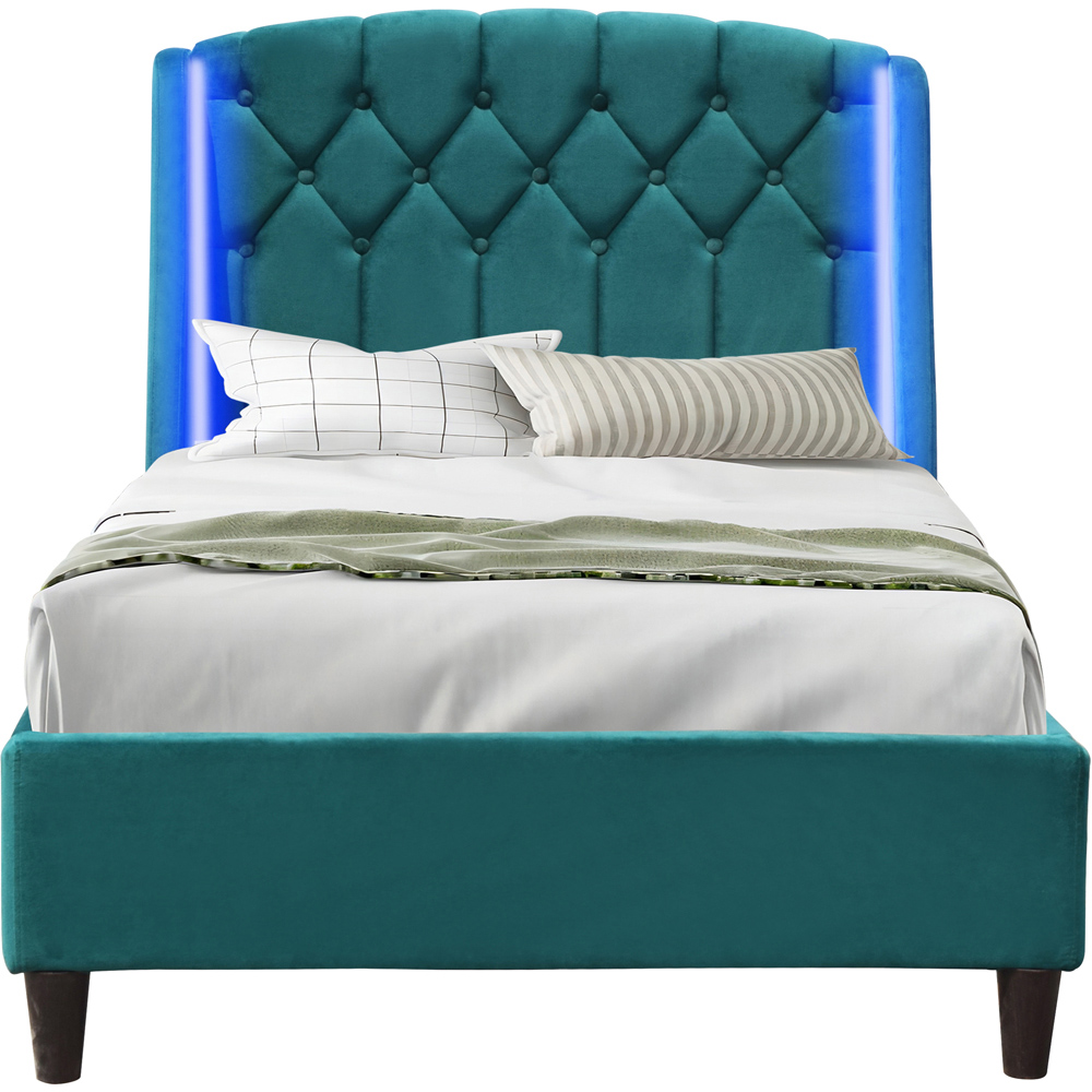 Comfy Living Single Green Fabric Bed Frame with LED Headboard Image 2