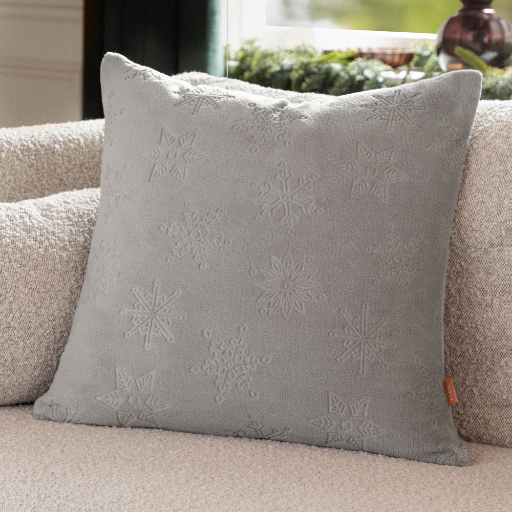 Furn Snowflakes Grey Faux Fur Cushion 50 x 50cm Image 2
