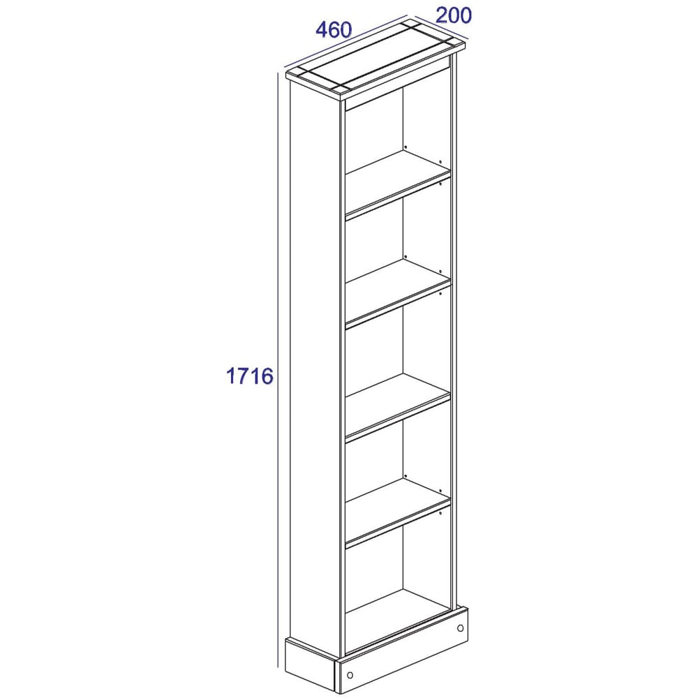 Corona 5 Shelf White Washed Wax Finish Tall Narrow Bookcase Image 6