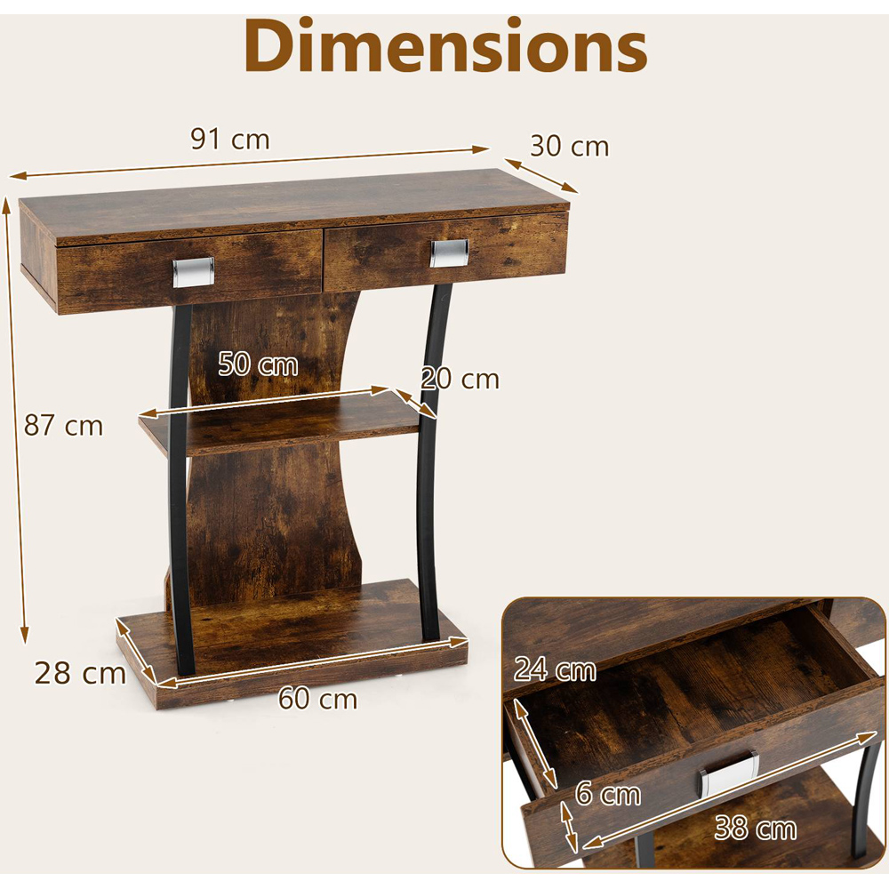 Costway Rustic Brown T Shape Console Table Image 9