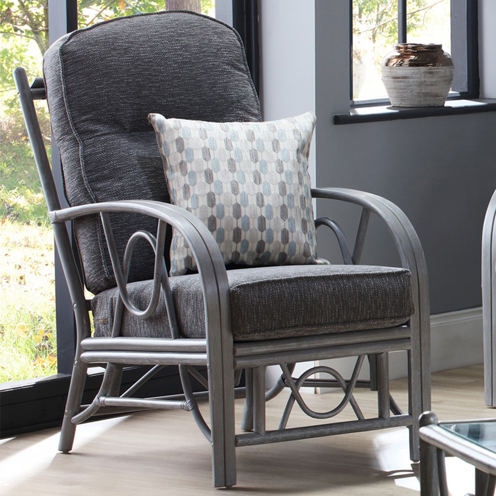 Desser Bali Slate Grey Fabric Natural Rattan Armchair Image 1