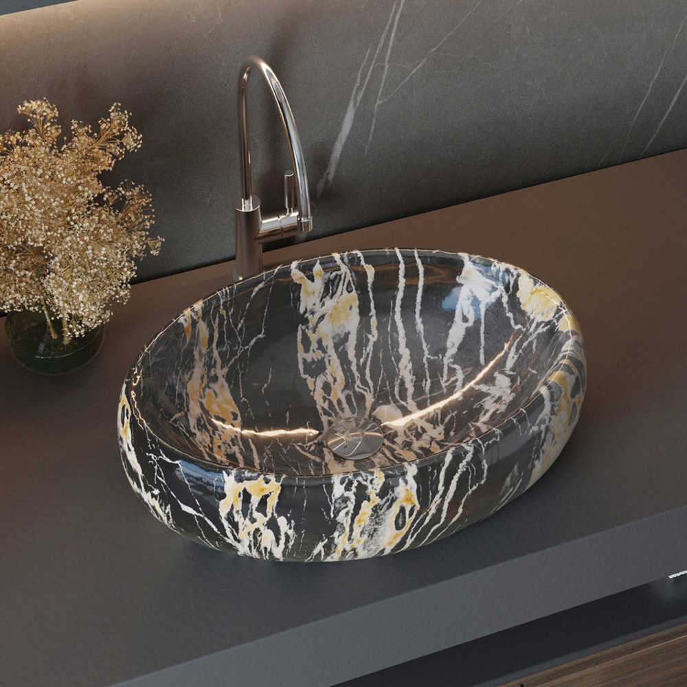 Living and Home Oval Marble Countertop Basin 480mm Image 2
