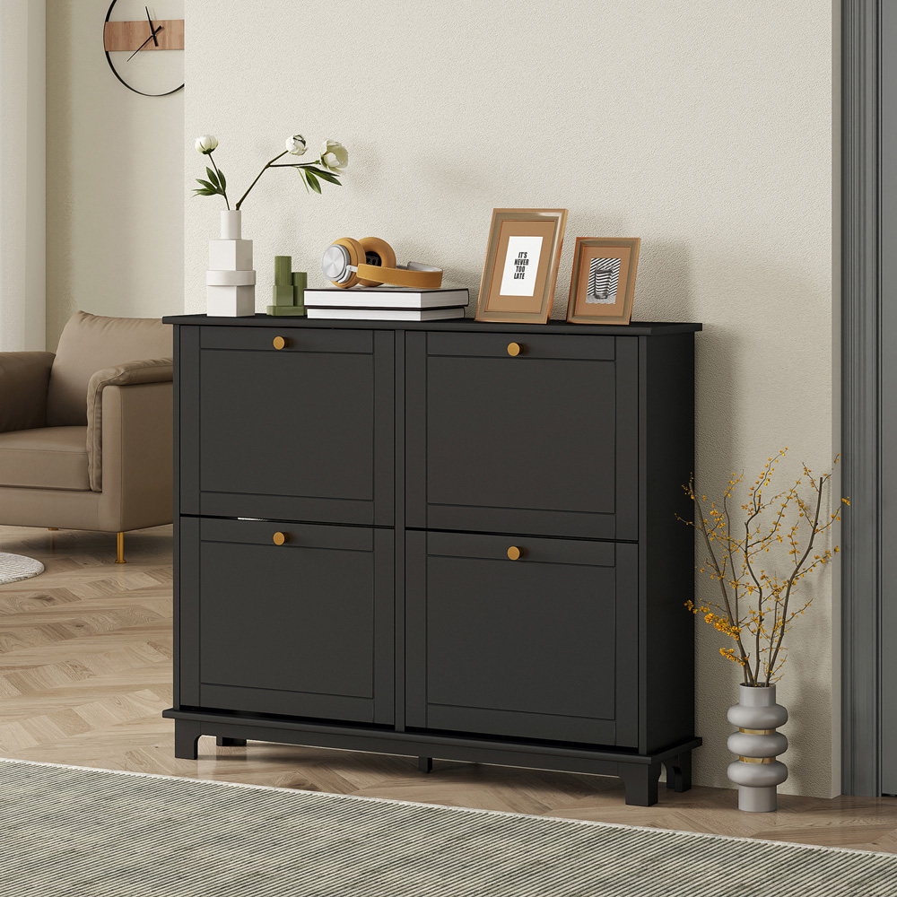 HOMCOM 4 Flip Down Drawer Black Narrow Shoe Cabinet Image 4