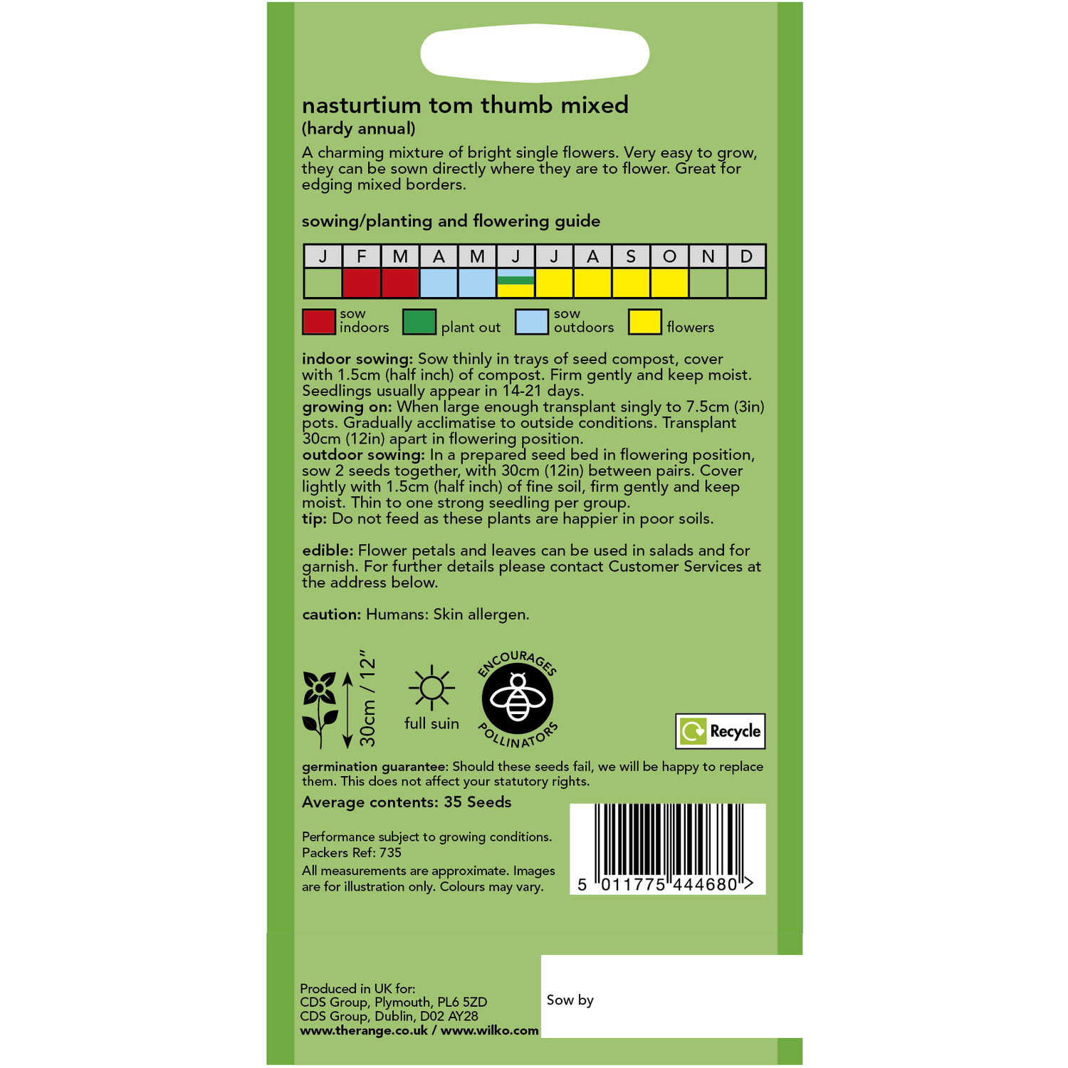 Wilko Nasturtium Tom Thumb Mixed Seeds or Yellow Image 2