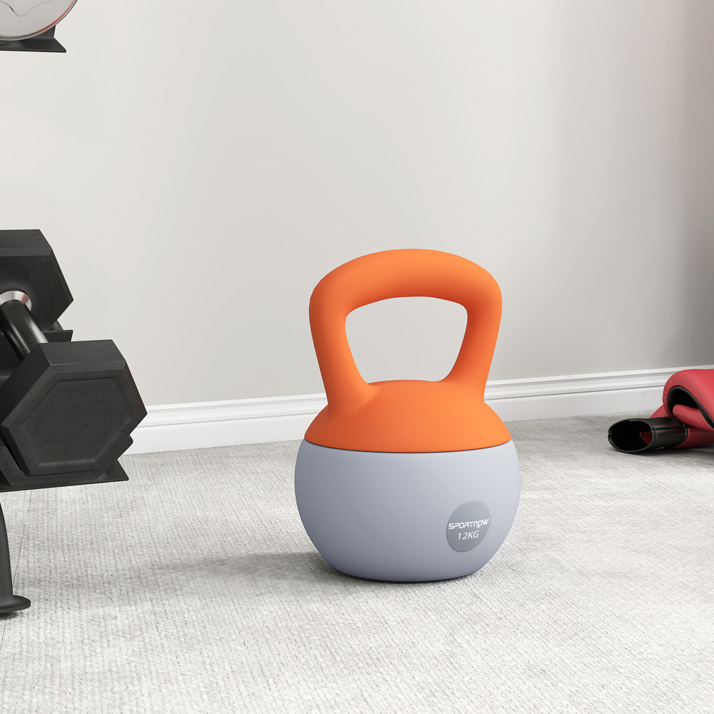SPORTNOW Orange and Grey Kettlebell with Soft Body and Non-Slip Handle 12kg Image 5