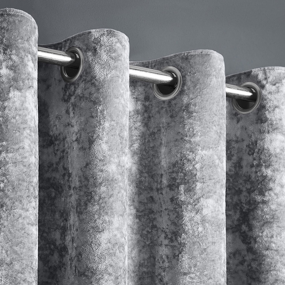 Intimates Silver Plain Crushed Velvet Curtains 117X189cm Image 2