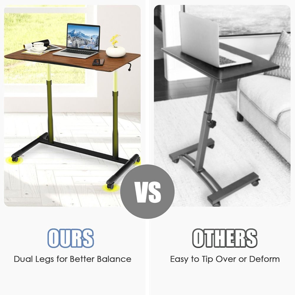 Costway Coffee Adjustable Laptop Table with Wheels Image 5