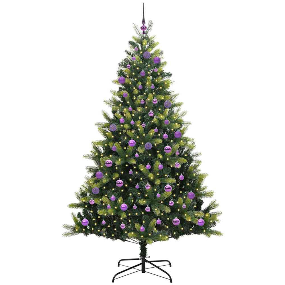 vidaXL Pre-Lit Lilac Baubles Green Artificial Hinged Christmas Tree 6ft Image 1