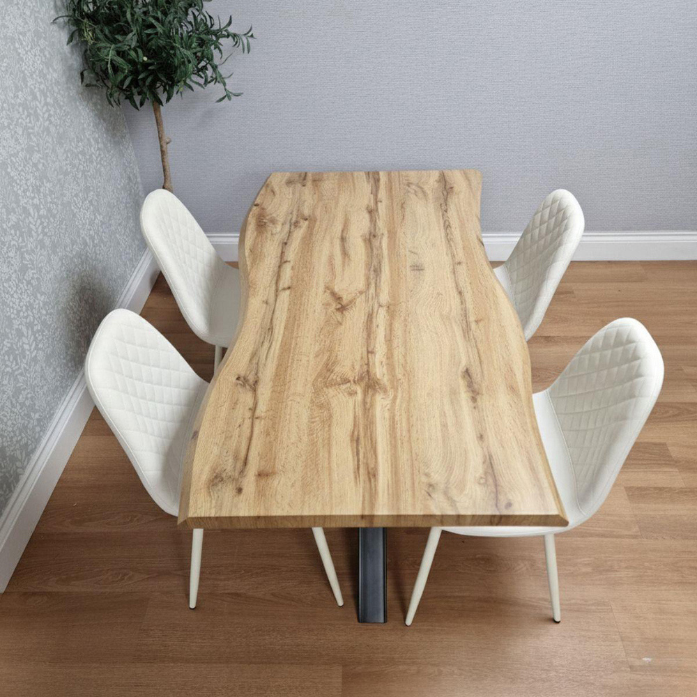 Portland 4 Seater Gem Pattern Faux Leather Wooden Tabletop Dining Set White Image 4