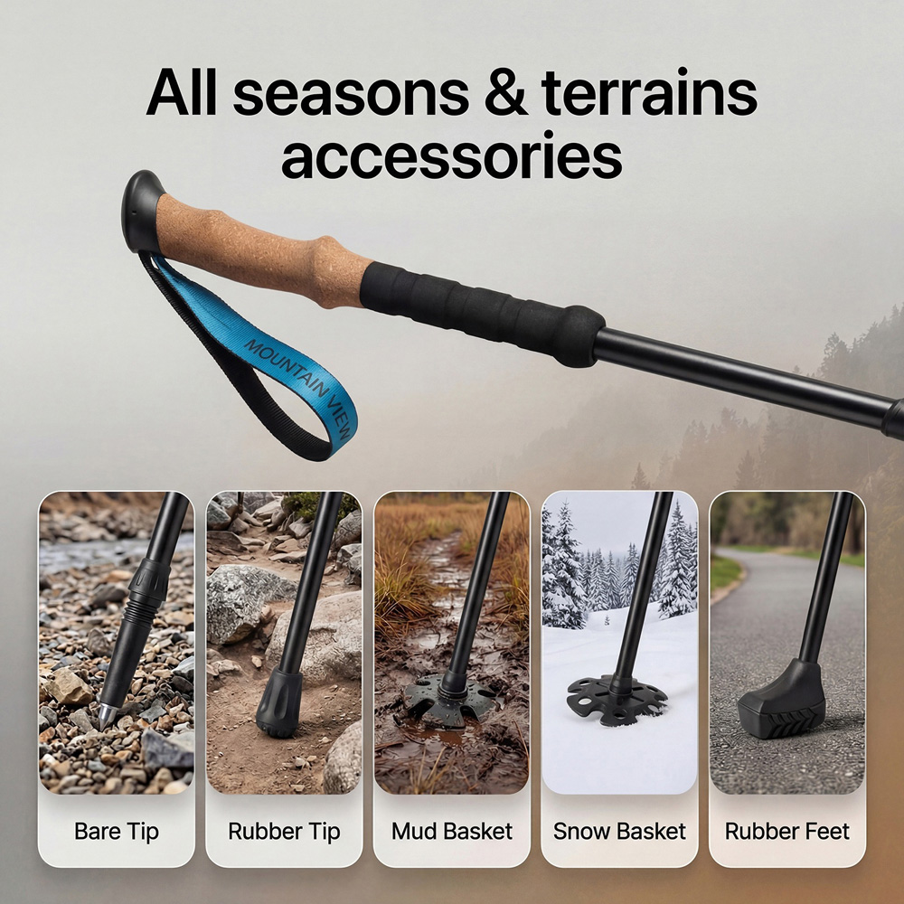 Mountview 2 Piece Black Carbon Fibre Lightweight Trekking Pole Image 6