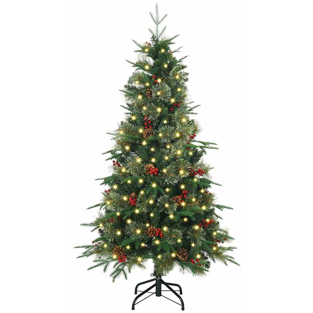 vidaXL Pre-Lit Green Artificial Hinged Christmas Tree 5ft Image 1