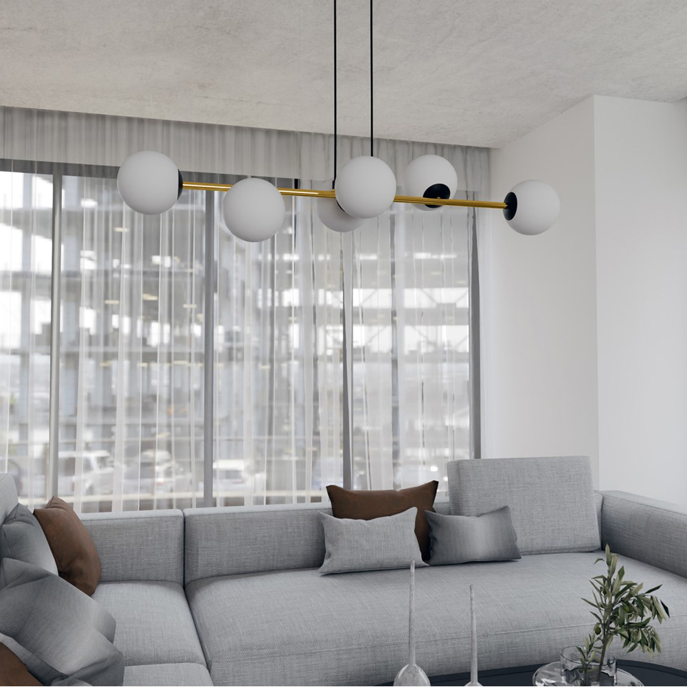 Emibig Gravity 6 Light White Shade Black and Gold E14 Ceiling Pendant Light Image 5