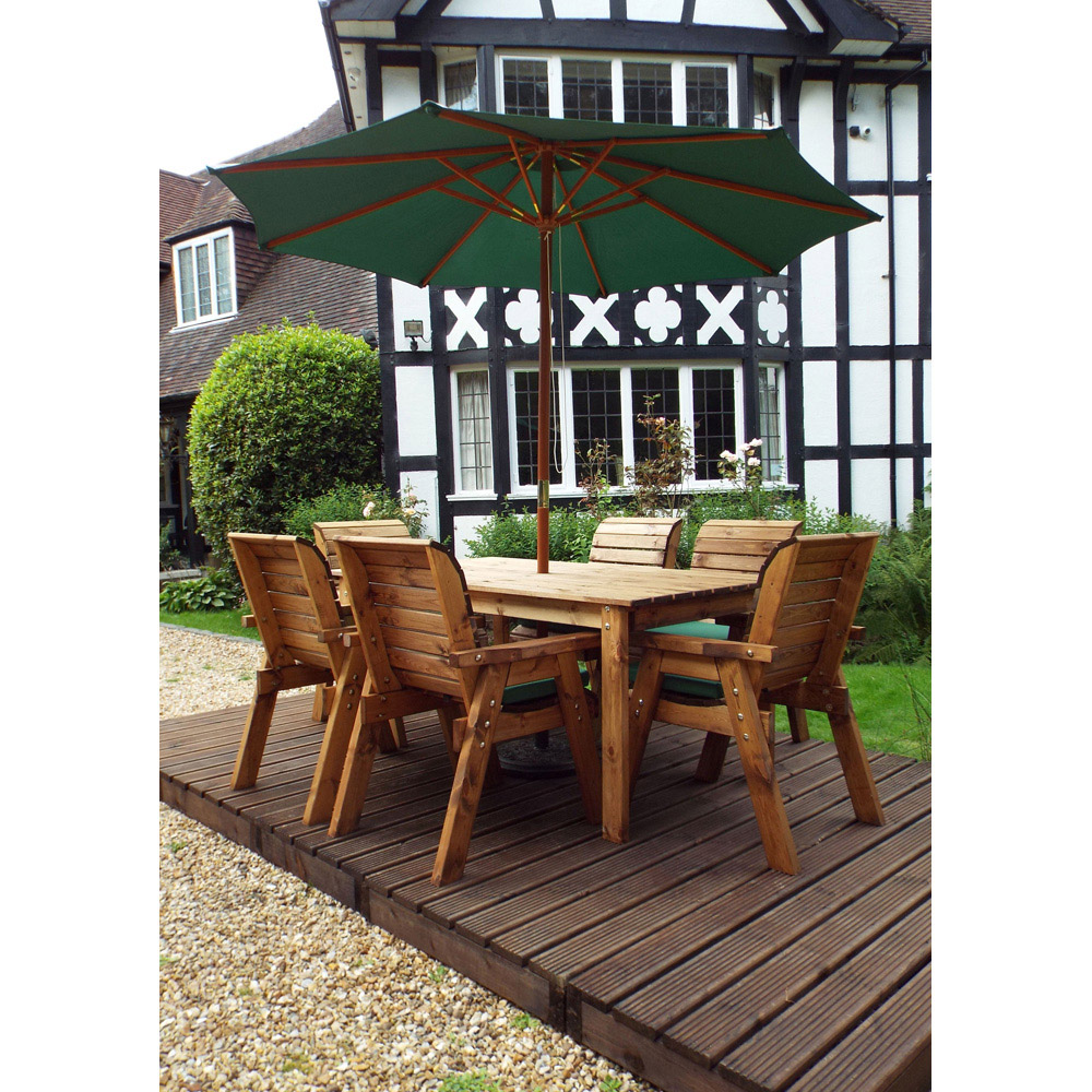 Charles Taylor Solid Wood 6 Seater Rectangular Outdoor Dining Set with Green Cushions Image 6