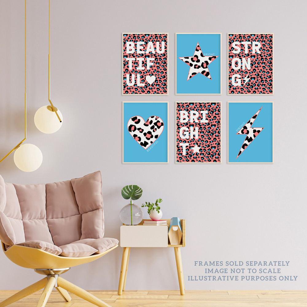 Wee Blue Coo Blue and Pink Leopard Pattern Bold Shapes Wall Art Print 30 x 41cm 6 Pack Image 3
