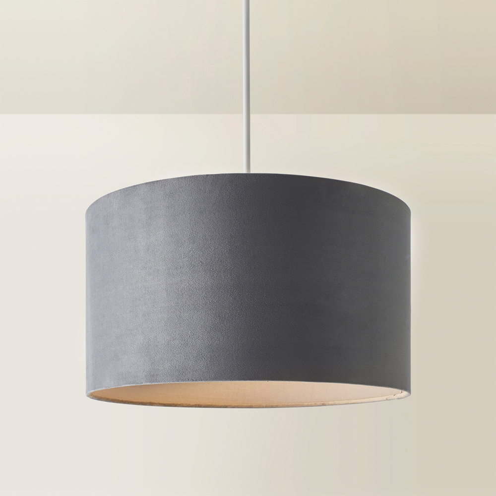 ValueLights Reni Grey Velvet Ceiling Drum Lamp Shade Large Image 5