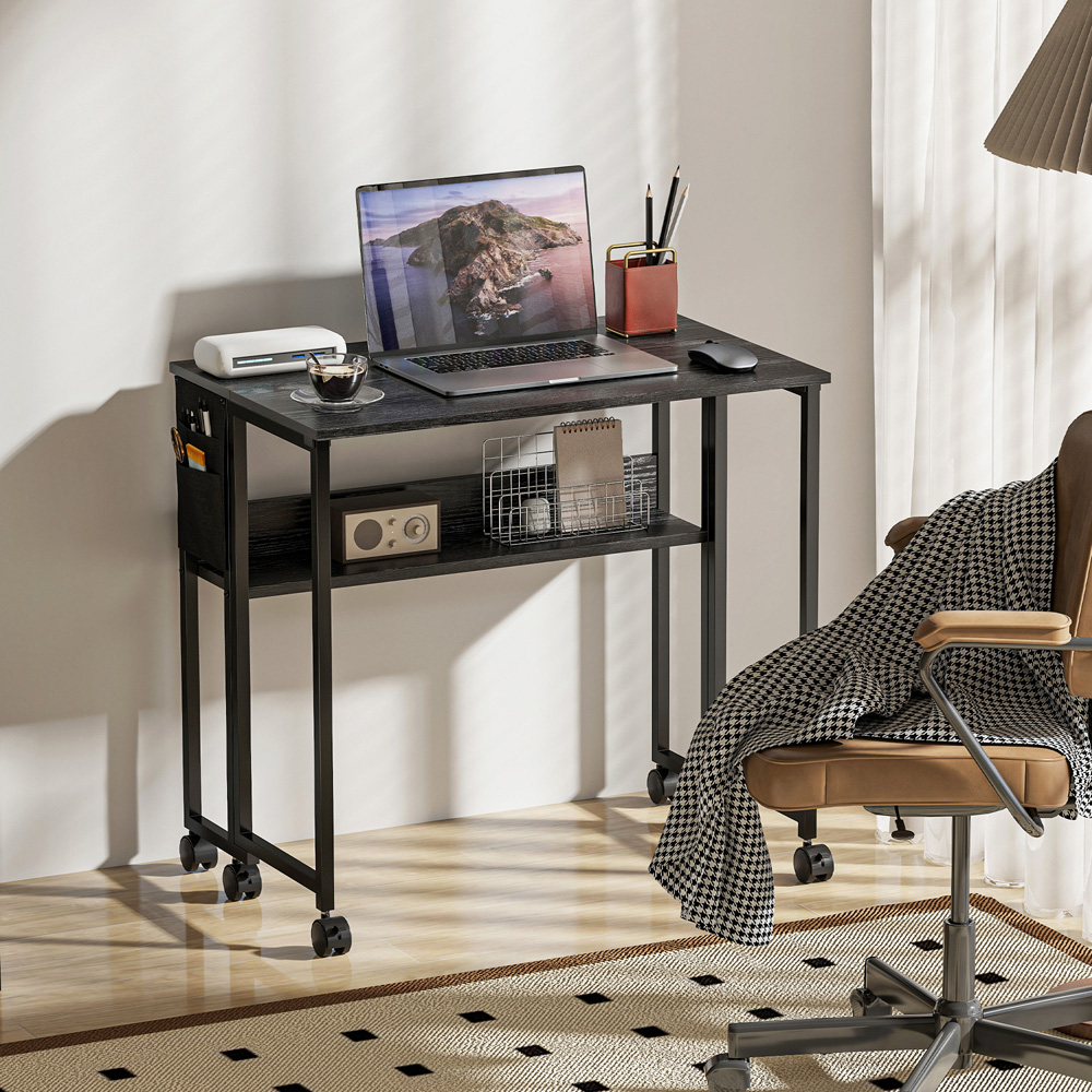 Portland Black Foldable Computer Desk with Wheels Image 6