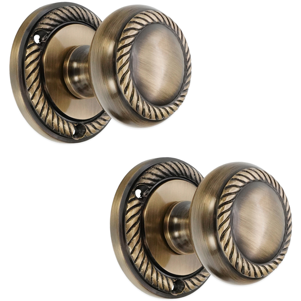Spira Brass Antique Brass Georgian Mortice Door Knob 2 Pack Image 1