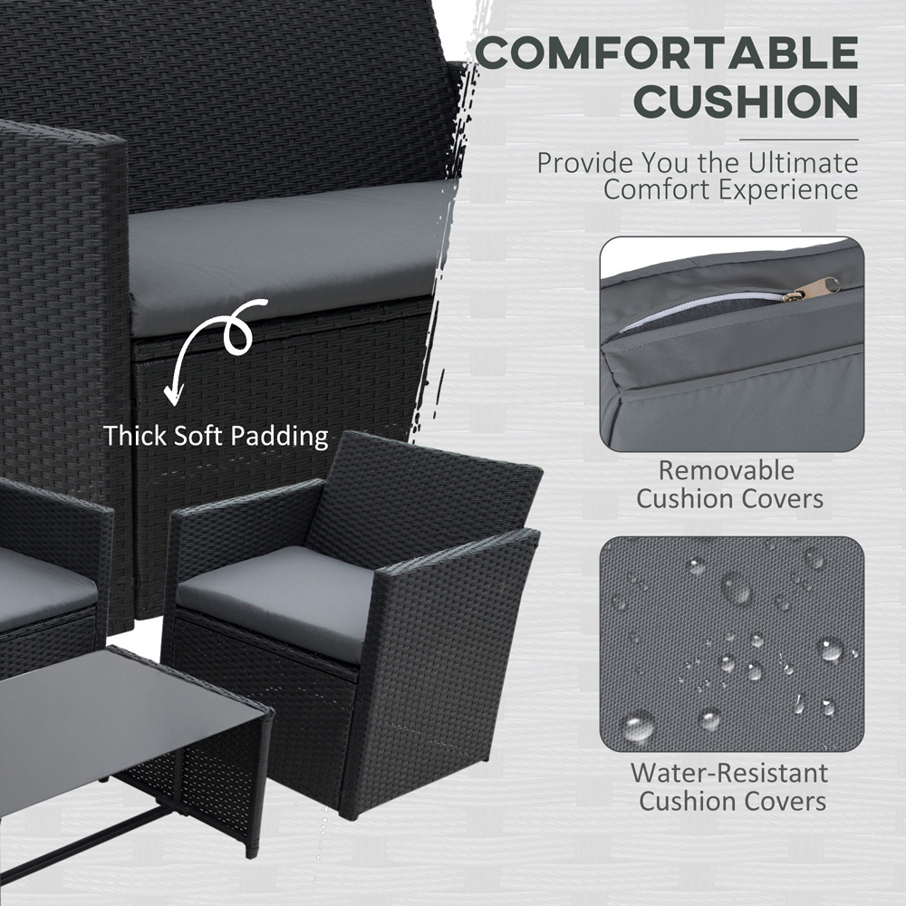 Outsunny 4 Seater Black and Grey PE Rattan Sofa Lounge Set Image 5