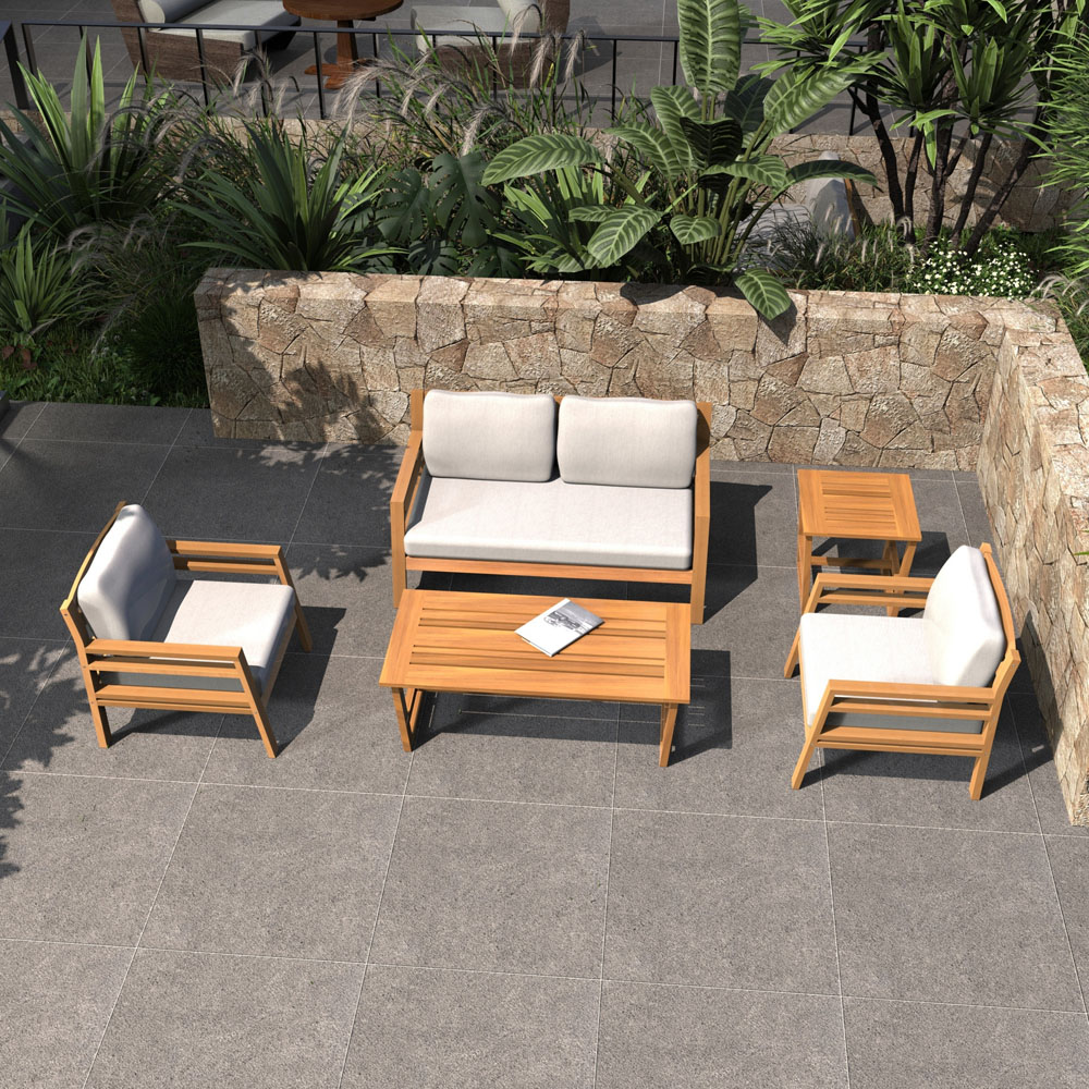 Direct Wicker 4 Seater Teak Finish Straight-Line Design Acacia Wood Outdoor Lounge Set Image 3