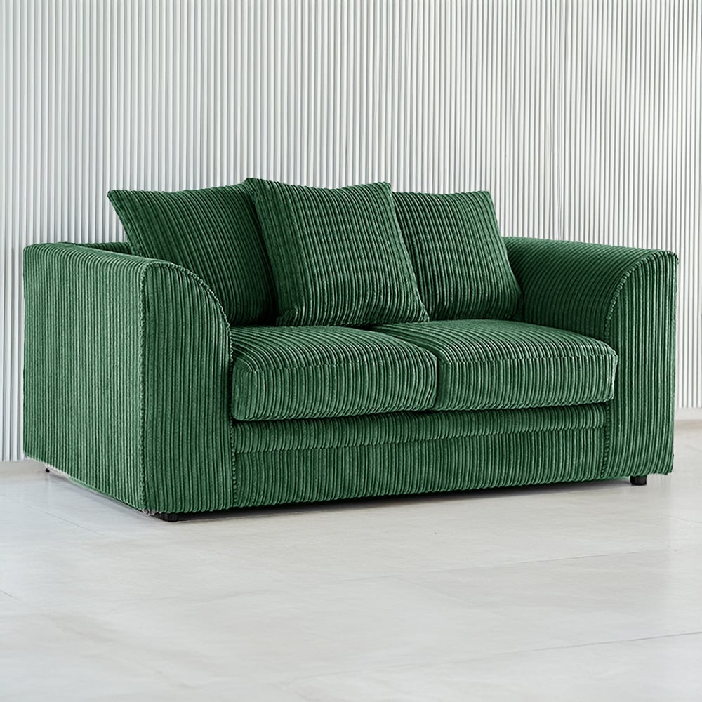 Luxor 2 Seater Green Jumbo Cord Scatter Back Sofa Image 1