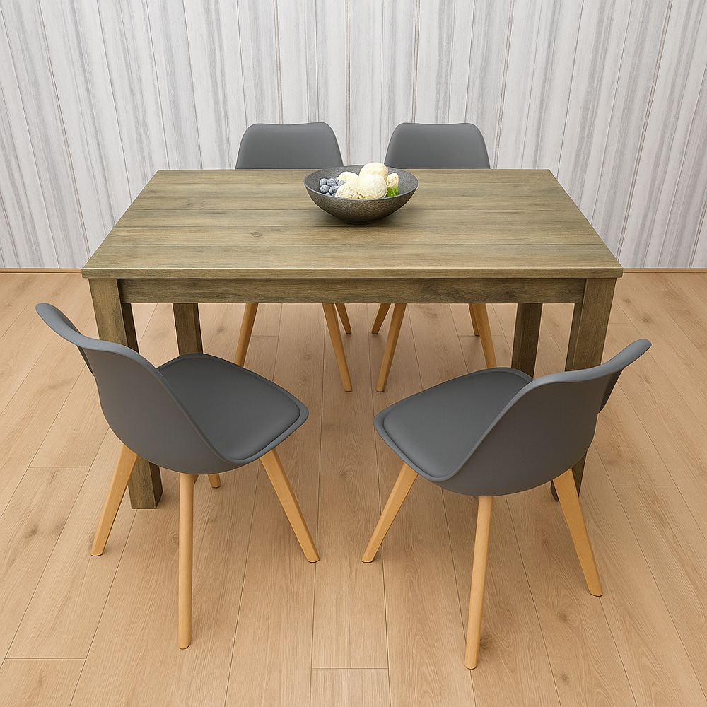 Portland 4 Seater Dining Set Rustic Effect and Grey Plastic Leather Image 3