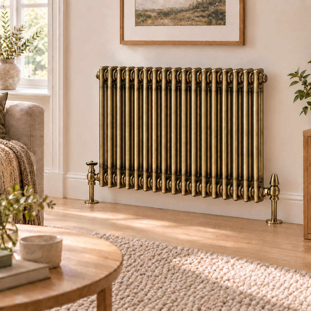 Go Bathrooms Traditional Antique Brass 2 Column Radiator 600 x 785mm Image 2