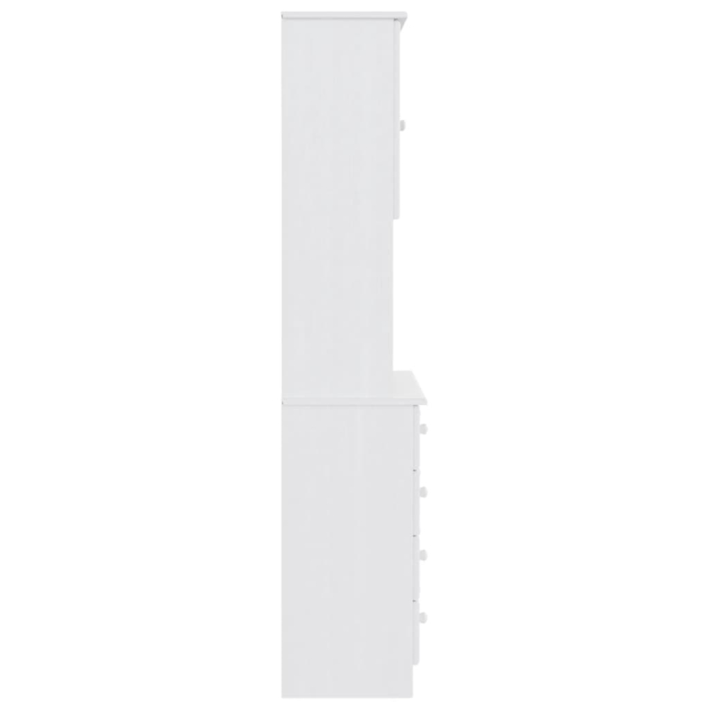 vidaXL 2 Glass Door 5 Drawer Single Shelf White Pine Wood Highboard Image 5