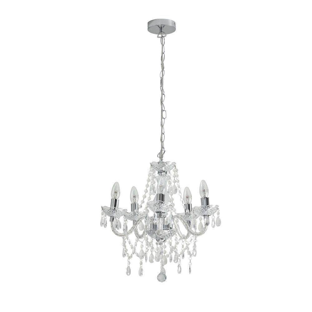 Wilko Marie Therese 5 Arm Clear Chandelier Ceiling  Light Image 1