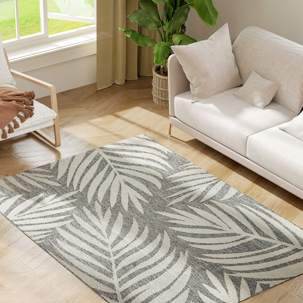 HOMCOM Grey Leaf Pattern Allergy Friendly Rug 170 x 120cm Image 4
