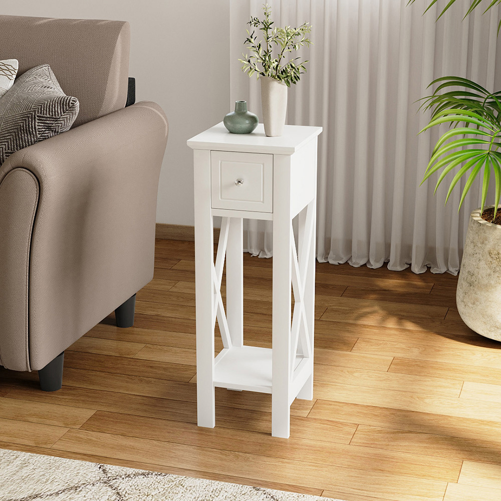 Living and Home Single Drawer Single Shelf White Bedside Table Image 8