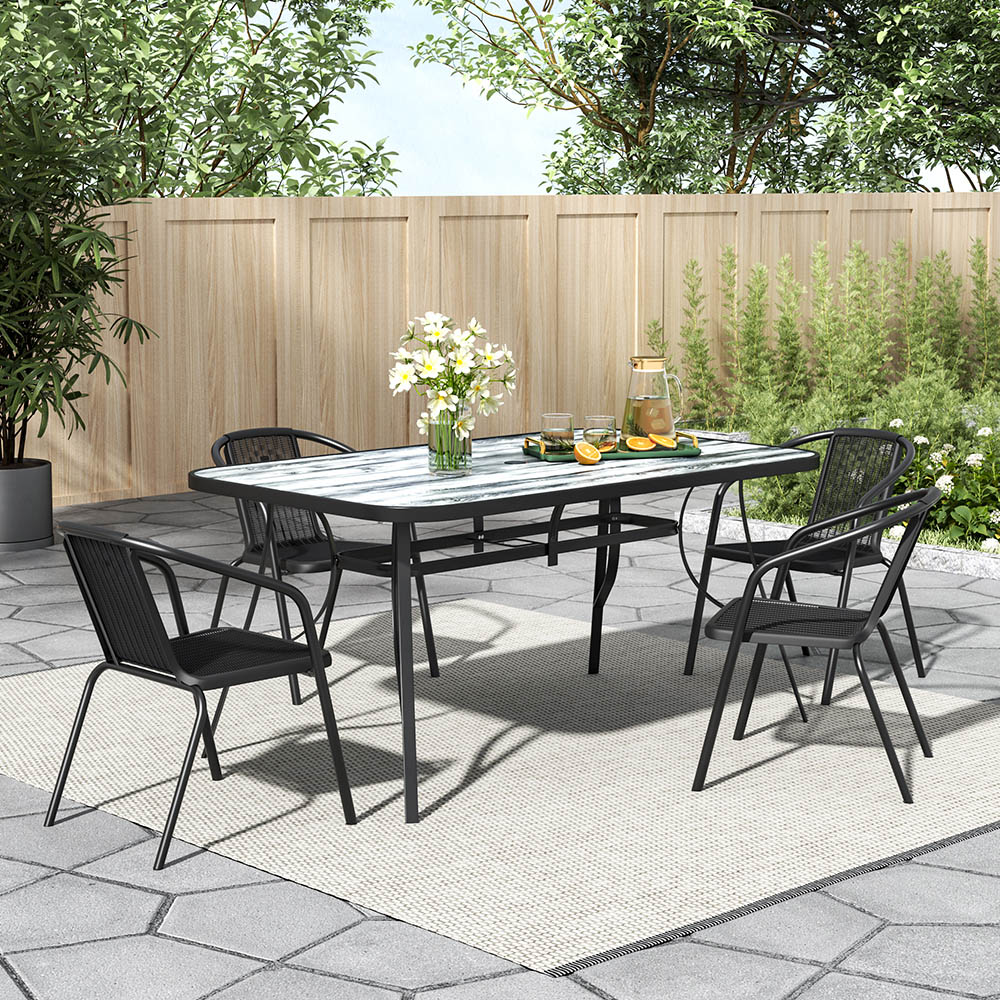 Living and Home 4 Seater White Wood Grain Patio Set Image 7