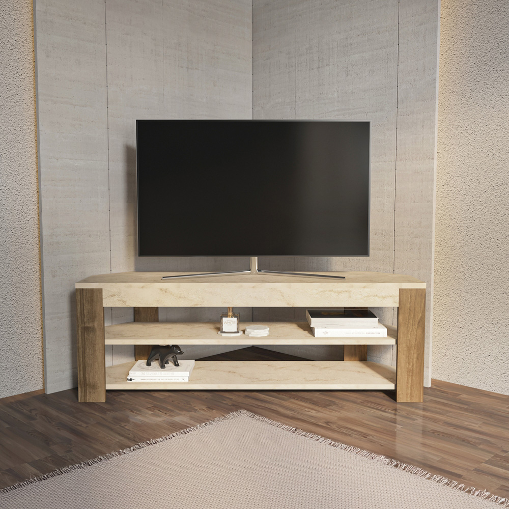Decorotika Rita 2 Shelf Traverter Walnut Corner TV Stand for 43 inch TV Image 6