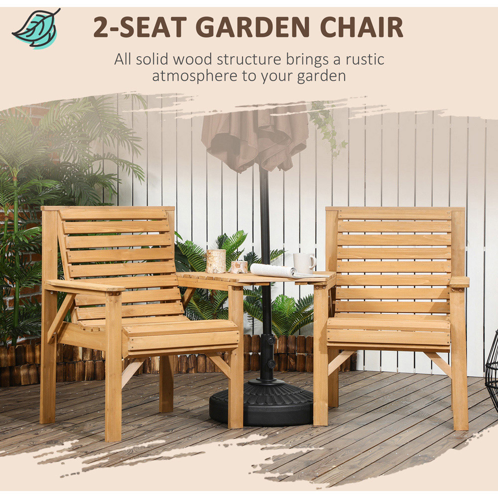 Outsunny 2 Seater Jack and Jill Brown Wooden Companion Love Seat Image 4
